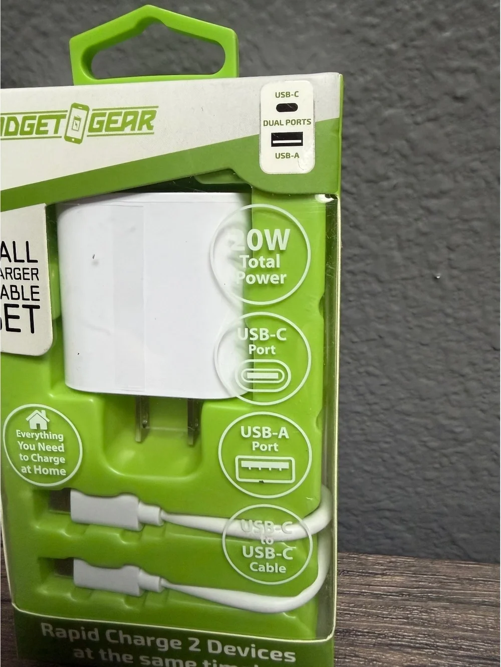 20W USB-C Wall Charger Block & 3ft USB-C to USB-C Fast Charging Cable Set White
